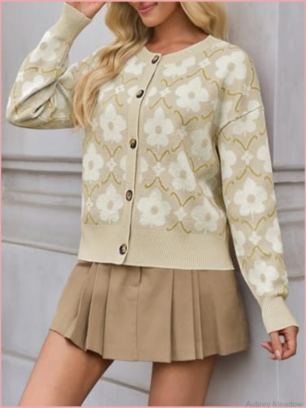 Floral Long Sleeve Cardigan Open Front Button Down Knit Retro Sweater Coat - Picture 3 of 7